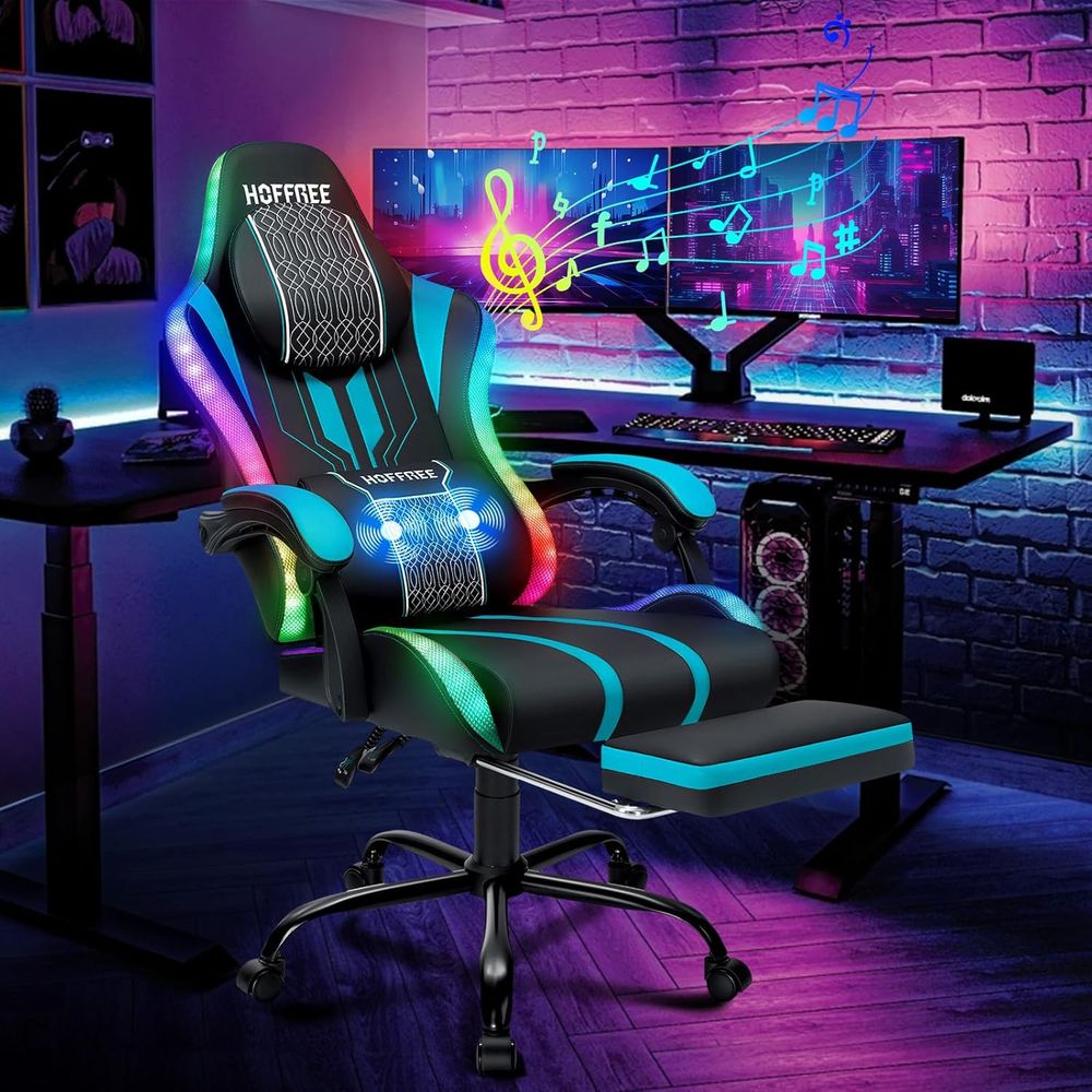 Massage - Silla Gamer con Luces LED, Altavoces,