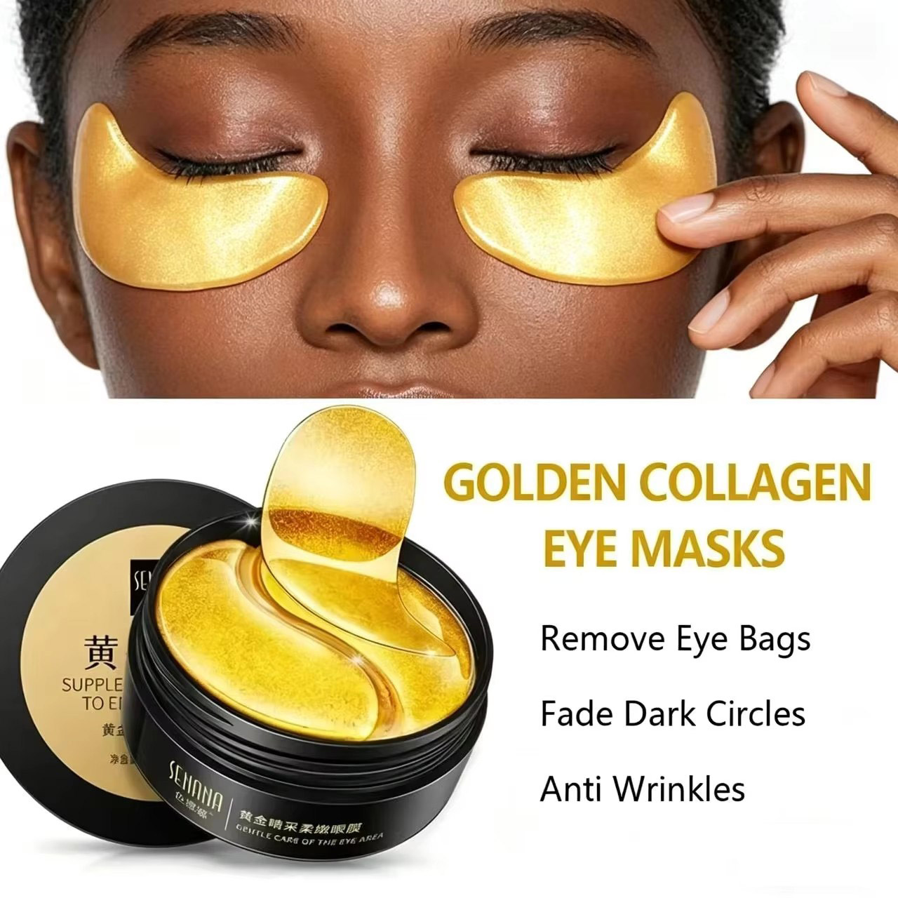 Collagen Under Eye Patches - 60 Mascarillas Doradas Hidratantes para Ojos,